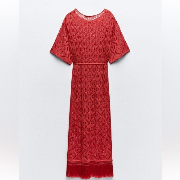Zara long fringed open knit tunic - Picture 7 of 8